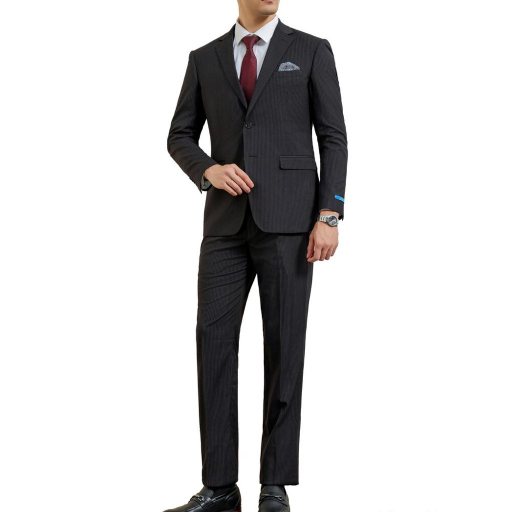 Black Pinstriped 3 Piece Notch Lapel Sean Alexander Men's Suit
